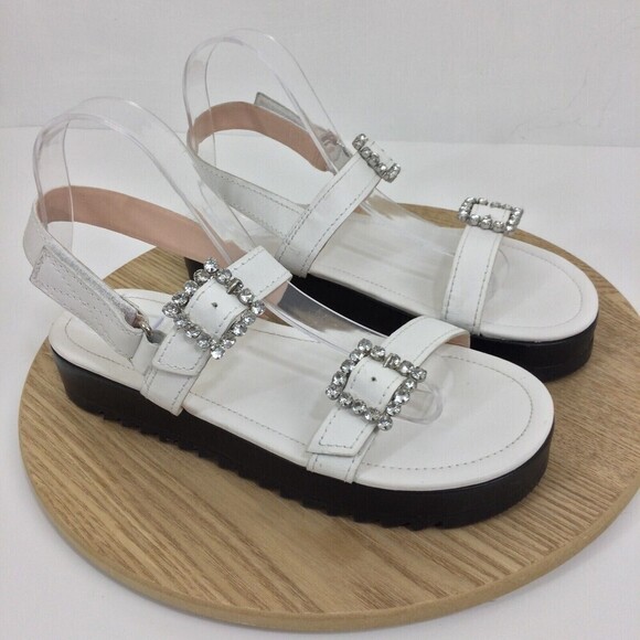 Schutz Womens Ruth Leather Crystal Buckle Platform Strappy Sandals White 8.5B - Picture 16 of 16